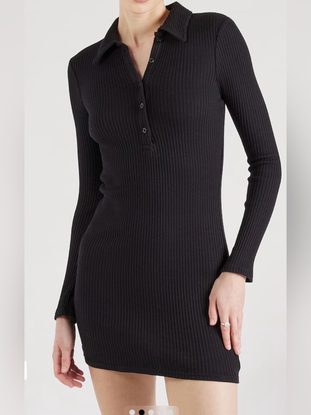 BDG Ribbed Polo Long Sleeve Black Mini Dress